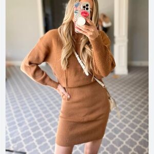 Tan Hooded Knit Dress